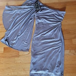 One shoulder dress with cape sleeve